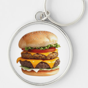 Watercolor Drawing of Cheeseburger Key Ring