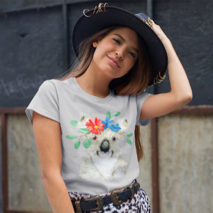Watercolor Drawing  of Cute Floral Koala Bear T-Shirt