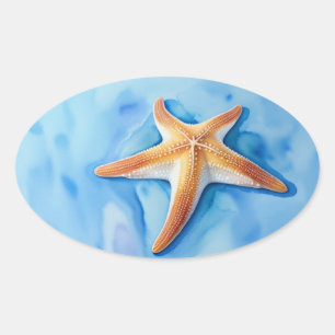 Watercolor Drawing of Starfish Oval Sticker
