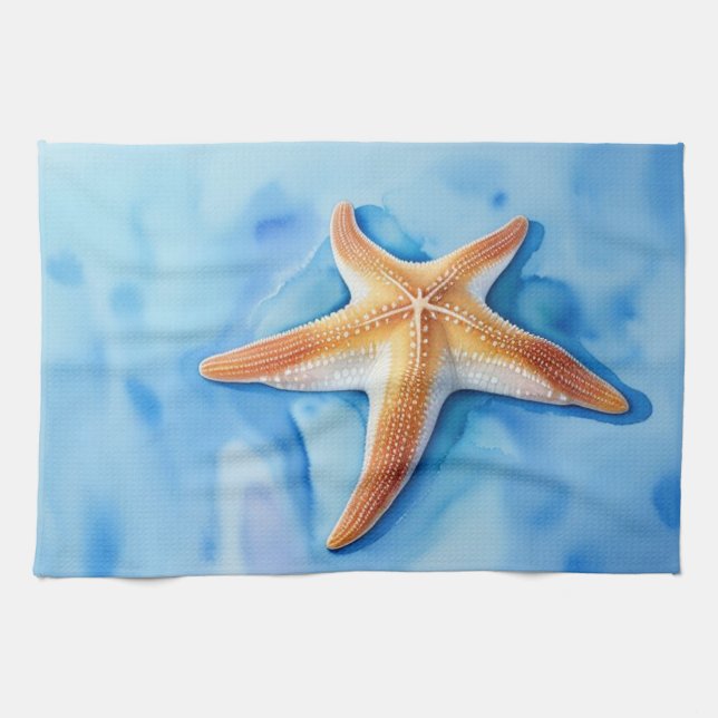 Watercolor Drawing of Starfish Tea Towel (Horizontal)