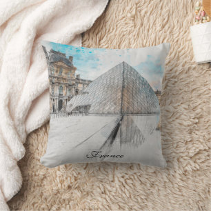 Watercolor drawing of the Louvre Paris, France  Cushion
