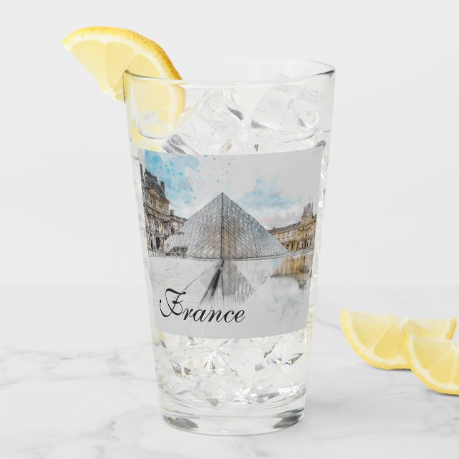Watercolor drawing of the Louvre Paris, France  Glass (Front Ice)