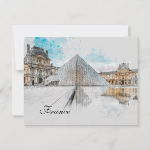 Watercolor drawing of the Louvre Paris, France Holiday Card
