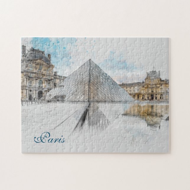 Watercolor drawing of the Louvre Paris, France  Jigsaw Puzzle (Horizontal)