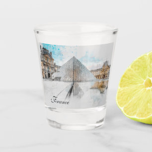 Watercolor drawing of the Louvre Paris, France  Shot Glass