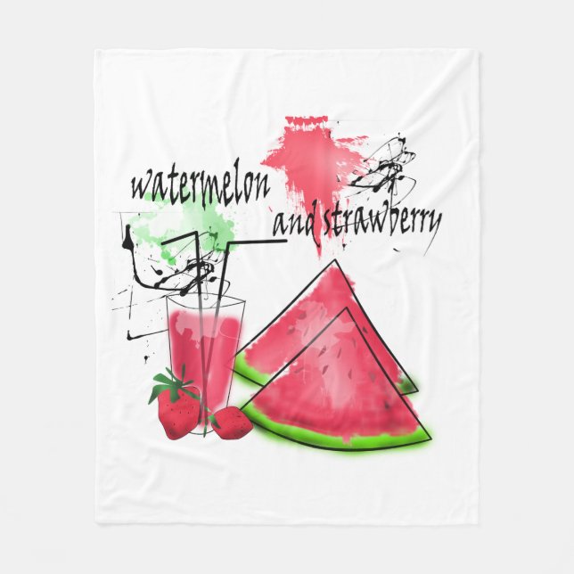 Watercolor drawing of watermelon and strawberries  fleece blanket (Front)