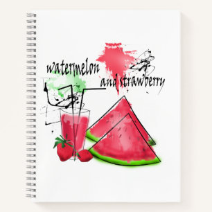 Watercolor drawing of watermelon and strawberries notebook