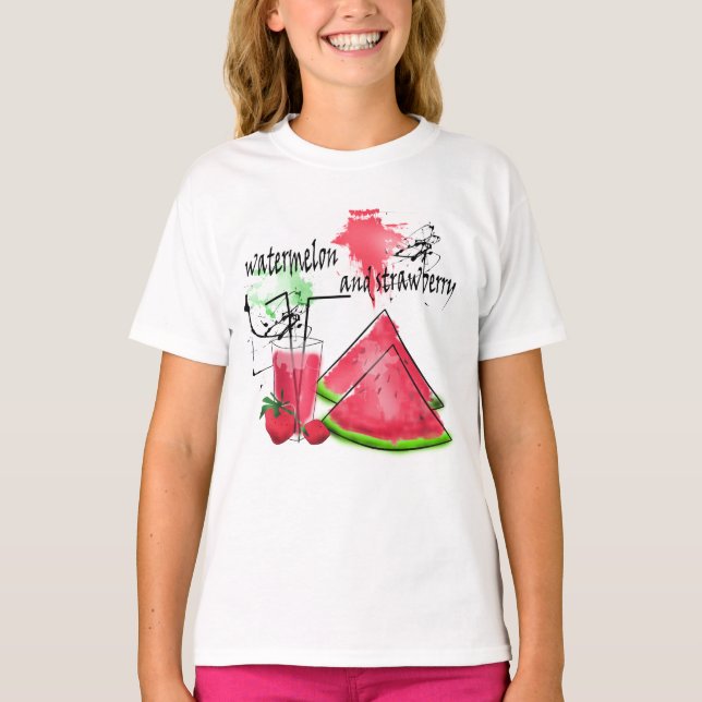 Watercolor drawing of watermelon and strawberries  T-Shirt (Front)