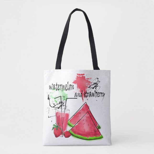Watercolor drawing of watermelon and strawberries  tote bag (Front)