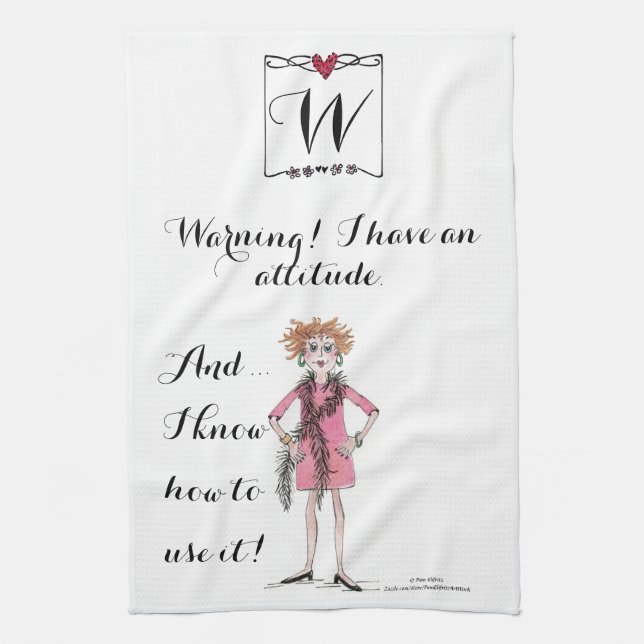 Watercolor drawing Woman with Attitude Tea Towel (Vertical)