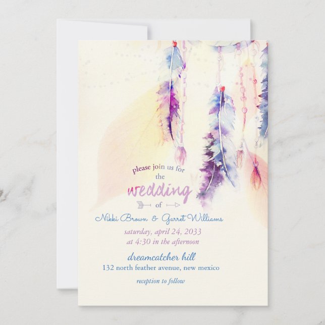 Watercolor Dreamcatcher Boho Wedding Invitation (Front)