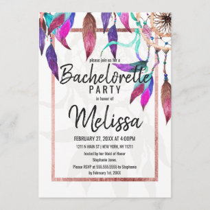 Watercolor Dreamcatcher Rose Gold Bachelorette Invitation