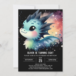 Watercolor Dreamy Dragon Birthday Invitation