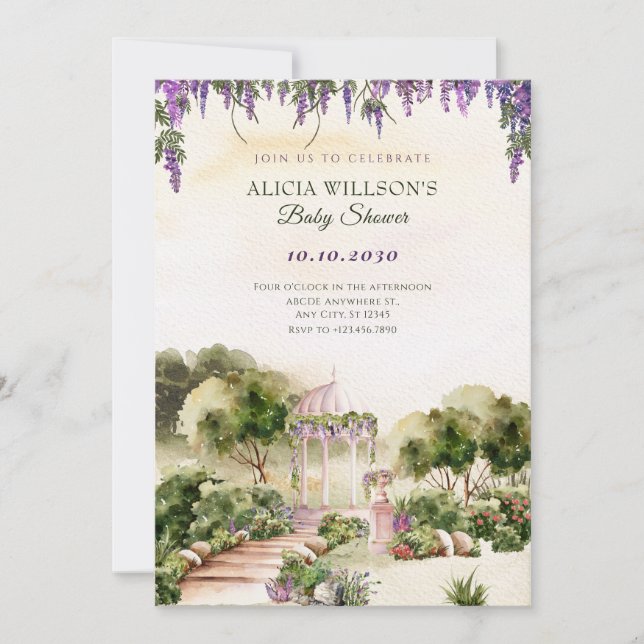 Watercolor Dreamy green garden elegant baby shower Invitation (Front)