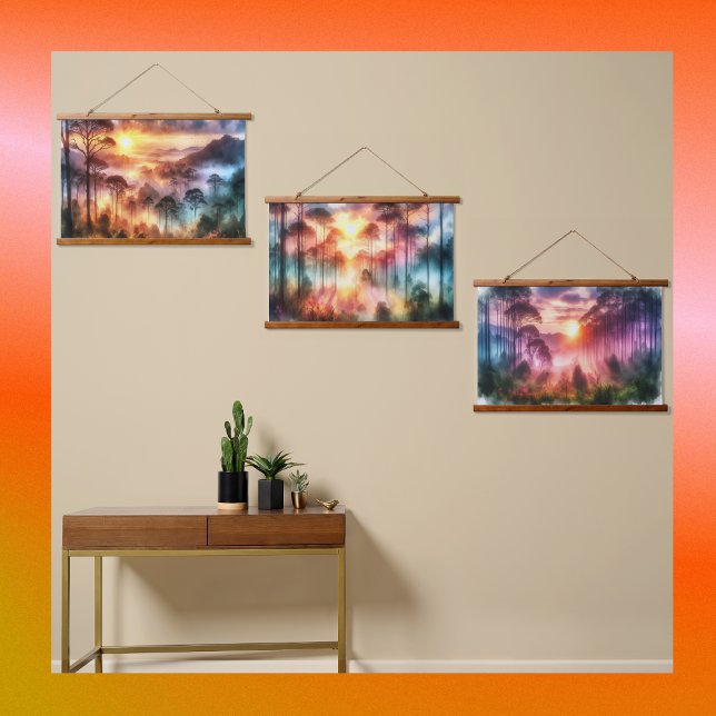 Watercolor Dreamy Misty Forest at Sunrise | Hanging Tapestry (Creator Uploaded)