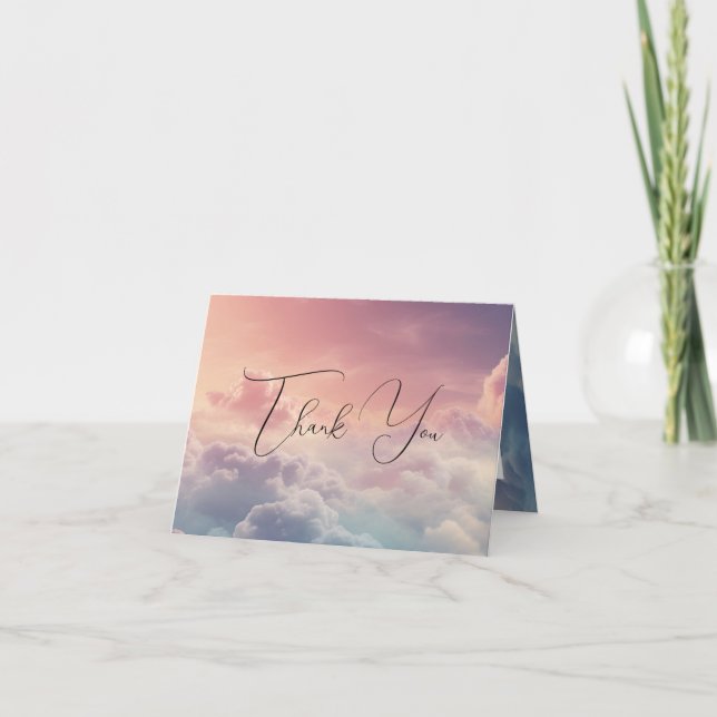 Watercolor Dreamy Sunset Cloud 9 Thank You Card (Front)