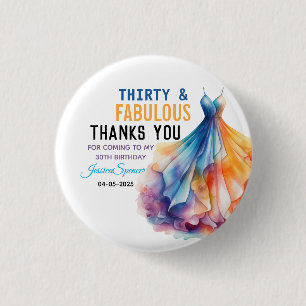 Watercolor Dress 30th Birthday Elegant & Feminine 3 Cm Round Badge