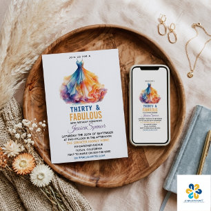 Watercolor Dress 30th Birthday Elegant & Feminine  Invitation