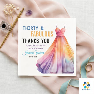 Watercolor Dress 30th Birthday Elegant & Feminine  Napkin