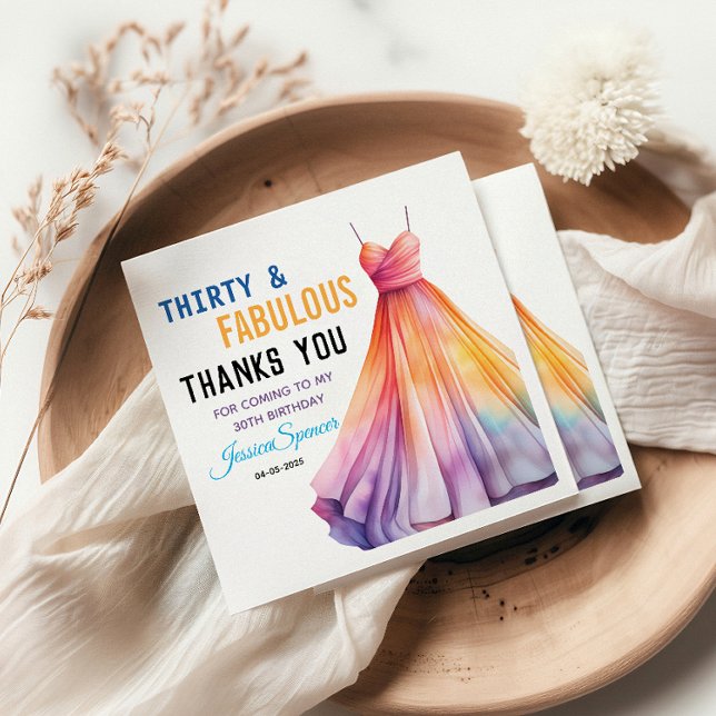Watercolor Dress 30th Birthday Elegant & Feminine  Napkin (Creator Uploaded)