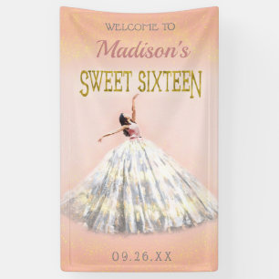 Watercolor Dress Blush Pink Gold Sweet 16 Birthday Banner