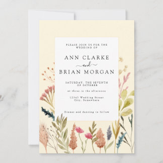 Watercolor dried boho grass & wild floral wedding  invitation