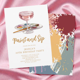 Watercolor Drink Paint and Sip 30th Birthday Party Invitation