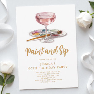 Watercolor Drink Paint and Sip 60th Birthday Party Invitation