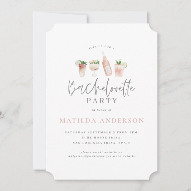 watercolor drinks bachelorette party invitation (Front)
