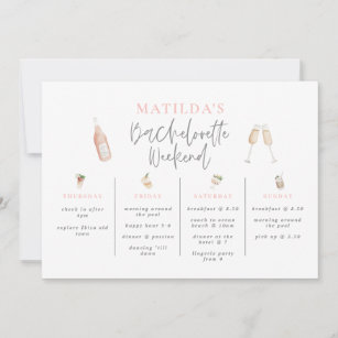 Watercolor drinks bachelorette weekend itinerary invitation