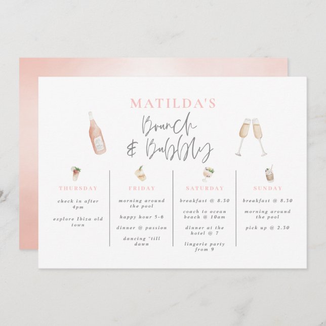 Watercolor drinks brunch and bubbly bachelorette  (Front/Back)