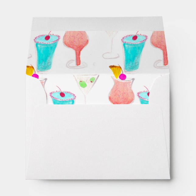 Watercolor Drinks, Margarita Cocktail Hand Painted Envelope (Back (Bottom))