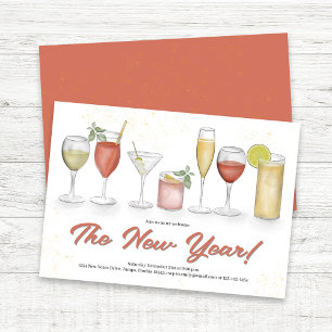 Watercolor Drinks New Year's Eve party Invitation
