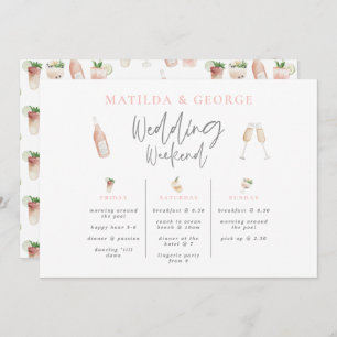 Watercolor drinks wedding weekend itinerary modern