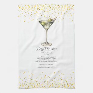 Watercolor Dry Martini Custom Cocktail Recipe Tea Towel