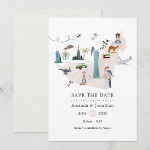 Watercolor Dubai UAE Destination Wedding Save The Date