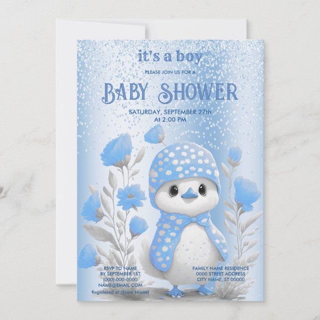 Watercolor Duck Blue Floral Baby Shower Invitation (Front)