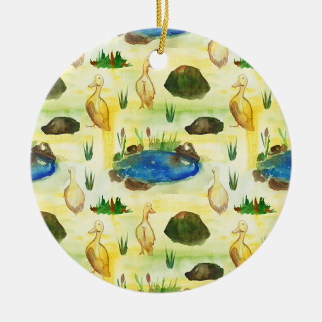 Watercolor duck ceramic tree decoration (Front)