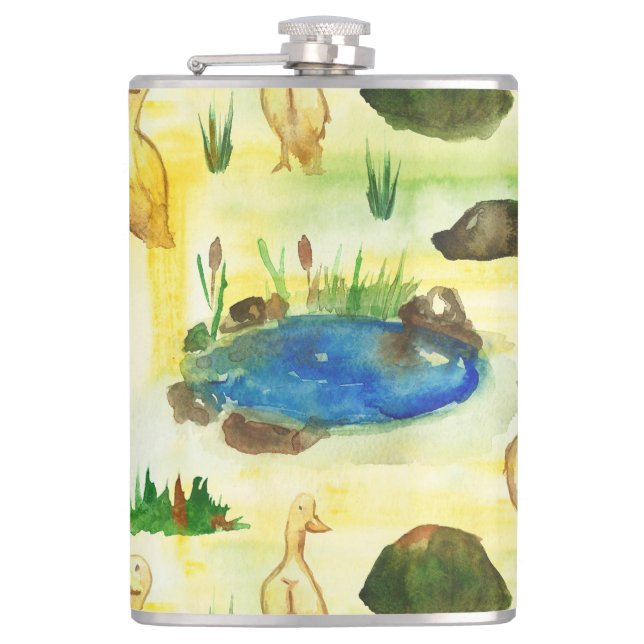 Watercolor duck hip flask (Front)