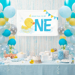 Watercolor Duck Oh What Fun To Be One Party Banner
