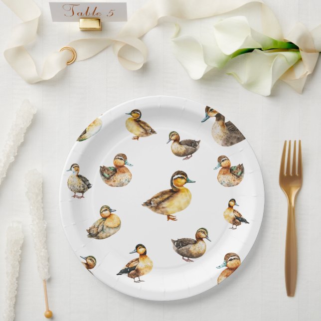 Watercolor Duck Patterned Paper Plate (Wedding)