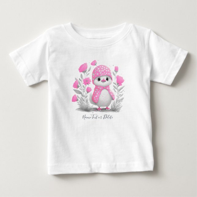 Watercolor Duck Pink Floral Baby T-Shirt (Front)