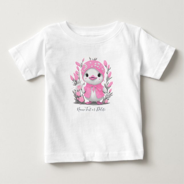 Watercolor Duck Pink Flowers Baby T-Shirt (Front)
