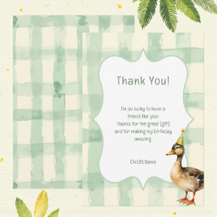 Watercolor Duck with Teal Birthday Party Thank You Card