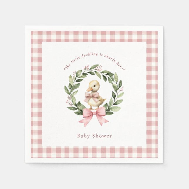 Watercolor Duck Wreath Baby Shower Pink Napkins (Front)