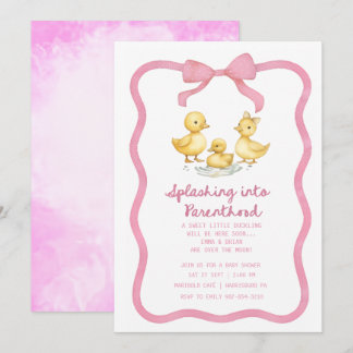 Watercolor Duckling Puddle Splash Gender Neutral Invitation