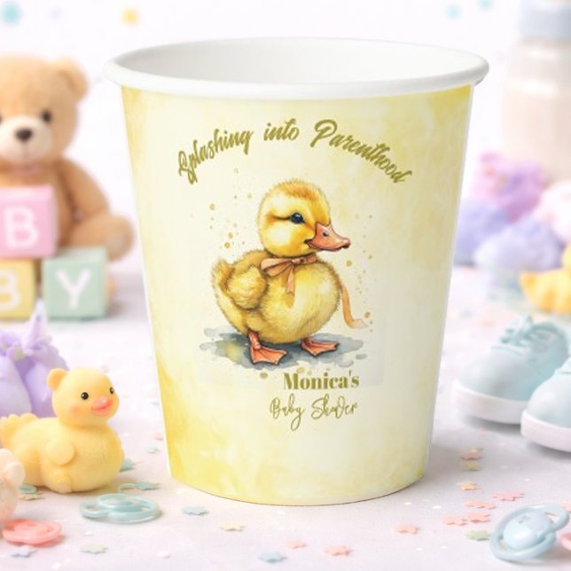 Watercolor Duckling Splash Gender Neutral  Paper Cups (Creator Uploaded)