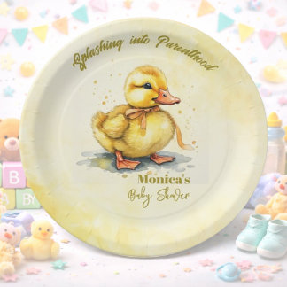 Watercolor Duckling Splash Gender Neutral Paper Plate