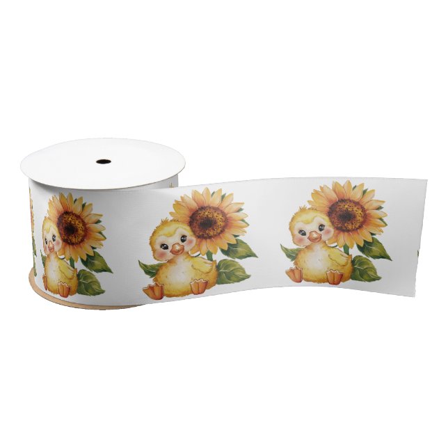 Watercolor Duckling With Sunflower Satin Ribbon (Spool)