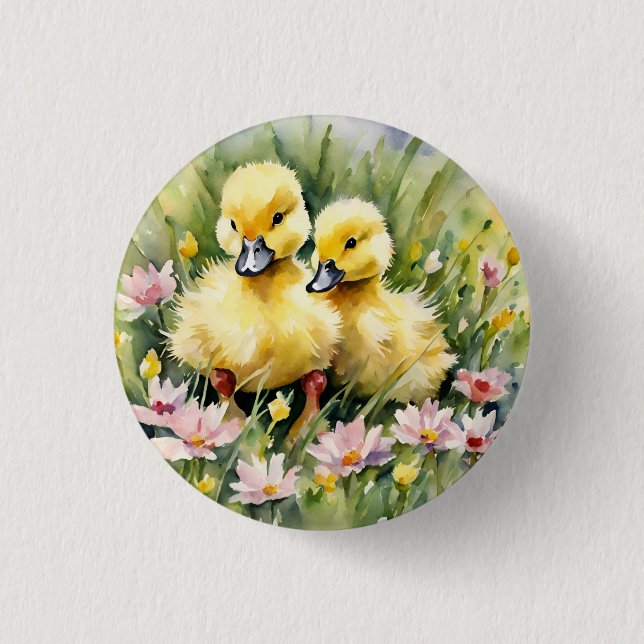 Watercolor Ducklings in Wildflower Meadow 3 Cm Round Badge (Front)